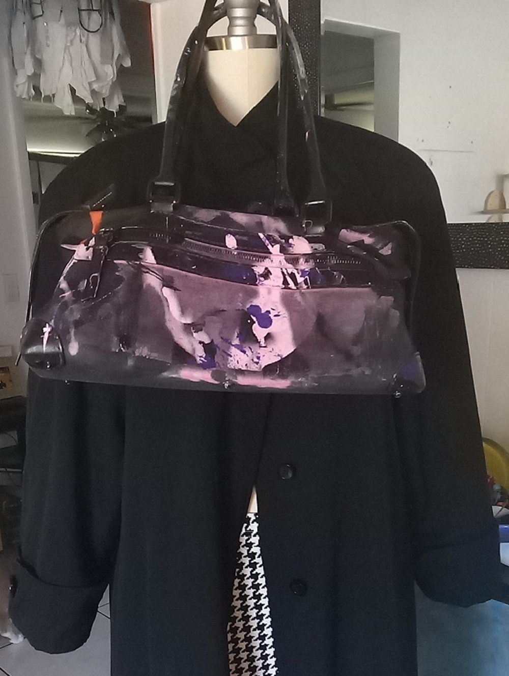 Upcycled Dooney & Bourke Black Shoulder Bag with Pink Purple and Orange Paint - Picture 6 of 6